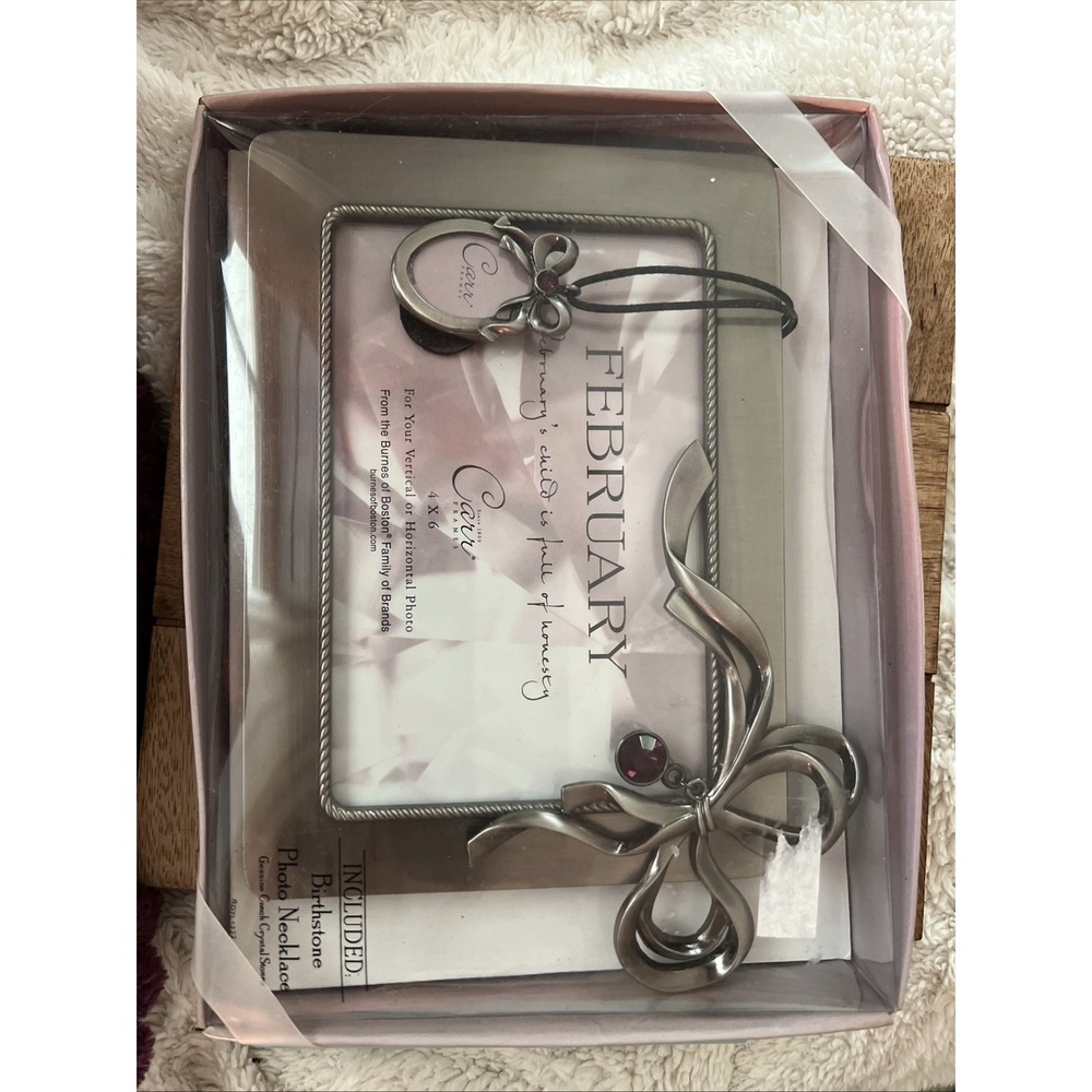 February Themed Photo Frame & Charm Necklace By Carr, Czech Crystal